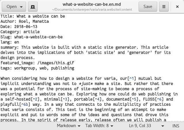 This article in its plain text 'view', showing the markdown mark-up language.