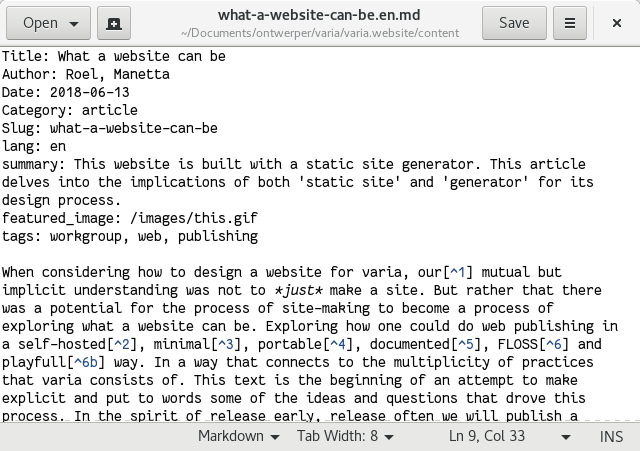 This article in its plain text ‘view’, showing the markdown mark-up language.